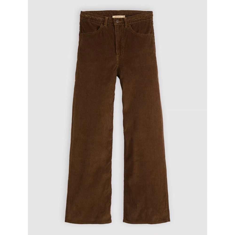 Levi's Premium Ribcage Wide Leg Women 25 x 32 Brown Braided Corduroy Pants